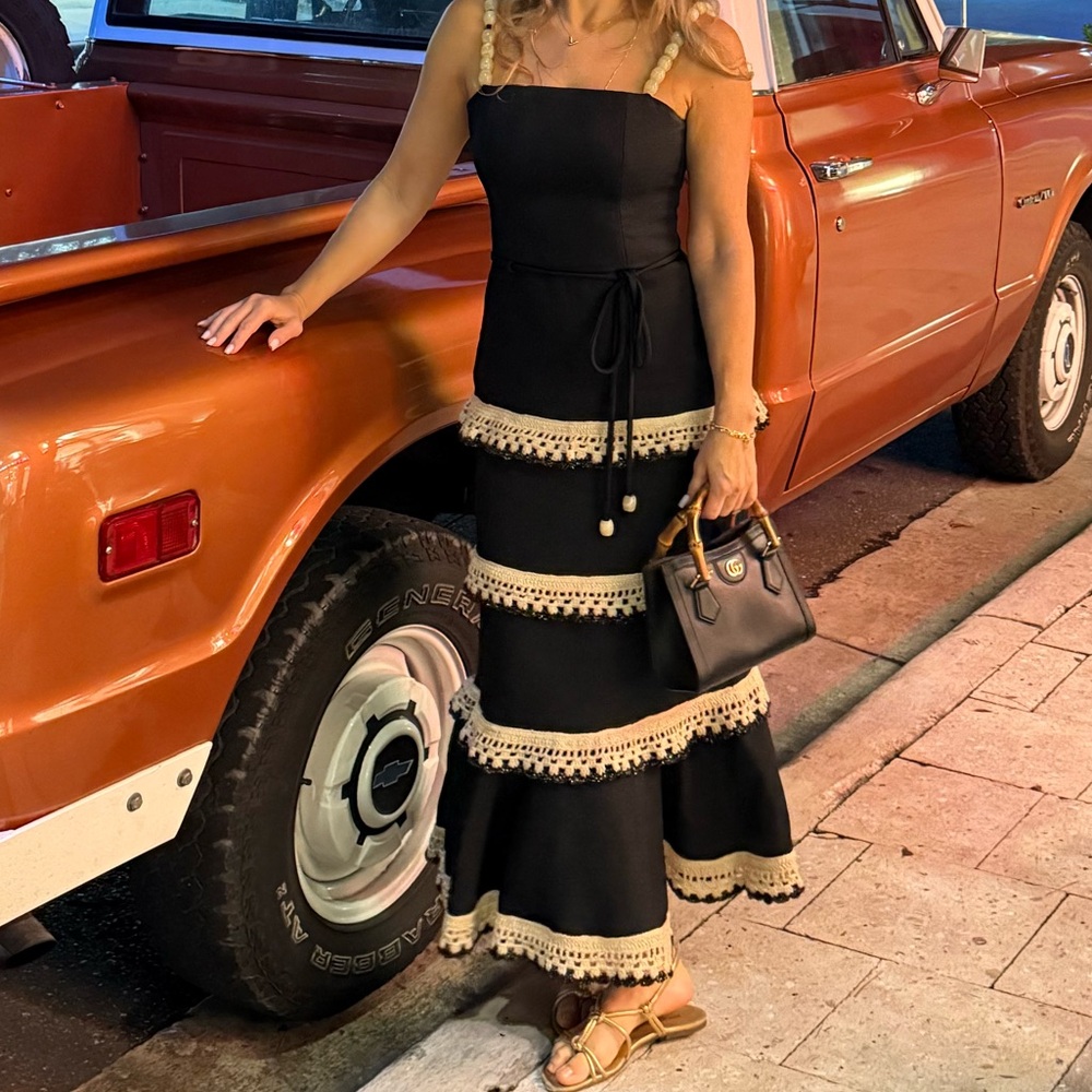 PATBO Crochet Trim Fitted Midi Dress